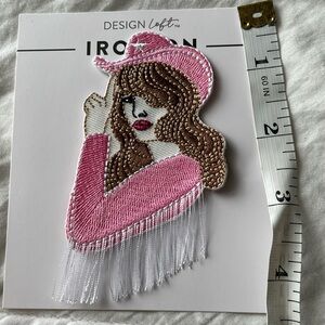 Cowgirl Theme Pink and White Iron‎ on Patch